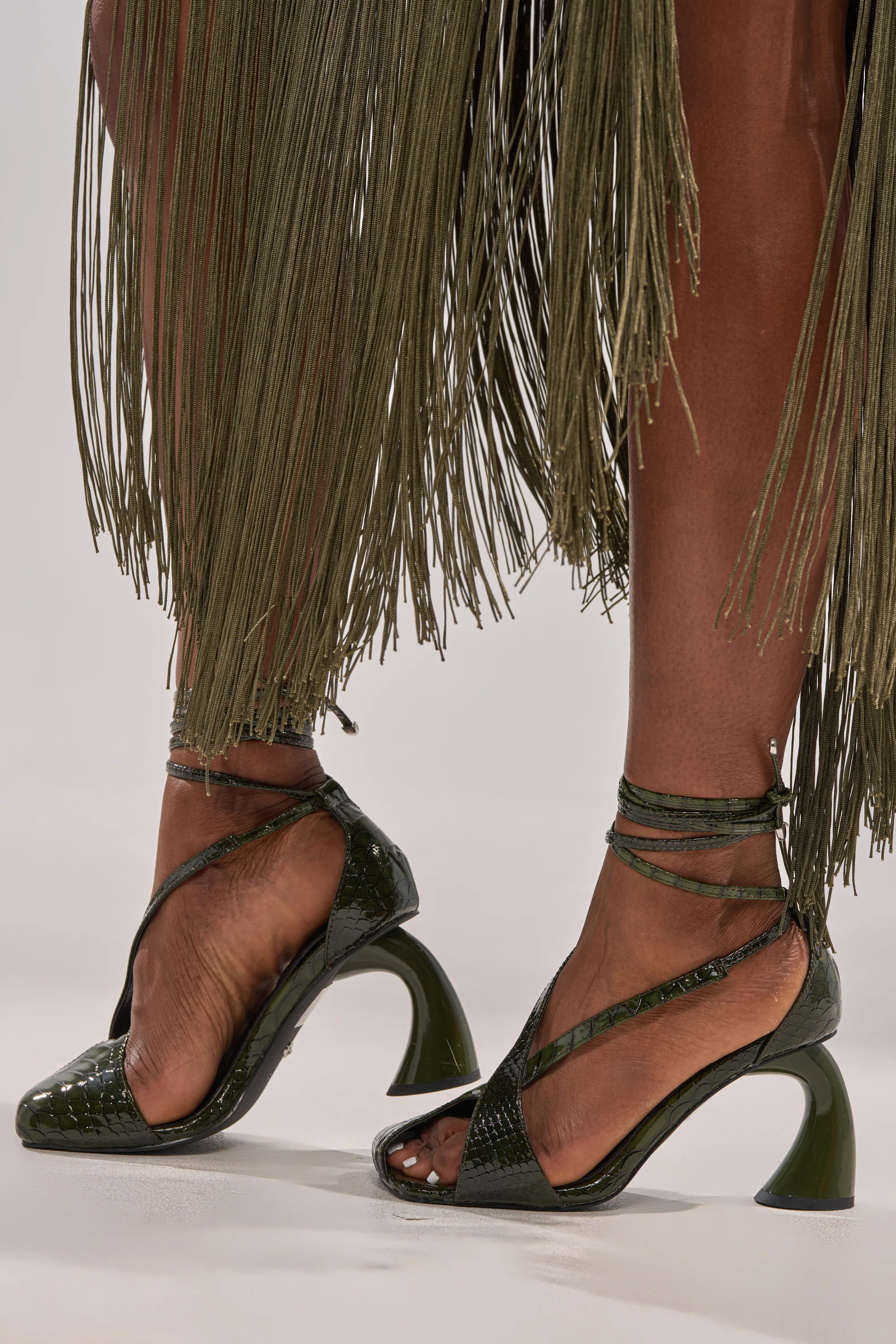 AZALEA WANG KELEDER OLIVE CROC PEEP TOE PUMP - Image 4