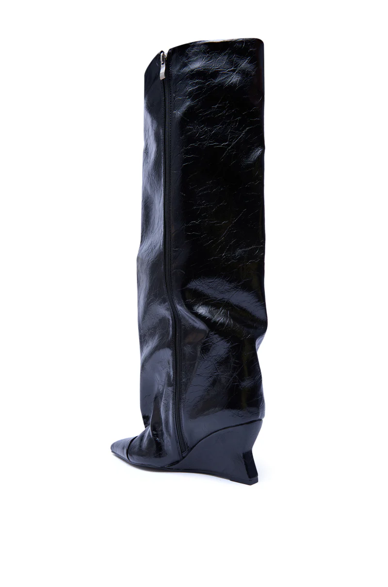 AZALEA WANG KENYA BLACK KNEE HIGH WEDGE BOOT - Image 5