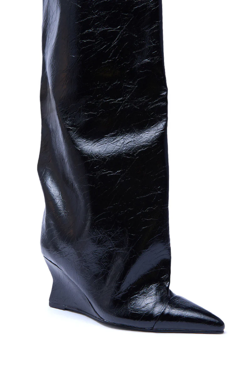 AZALEA WANG KENYA BLACK KNEE HIGH WEDGE BOOT - Image 6