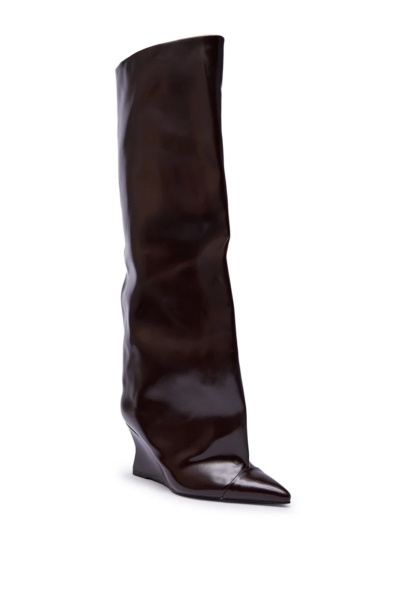 AZALEA WANG KENYA BROWN KNEE HIGH WEDGE BOOT - Image 5