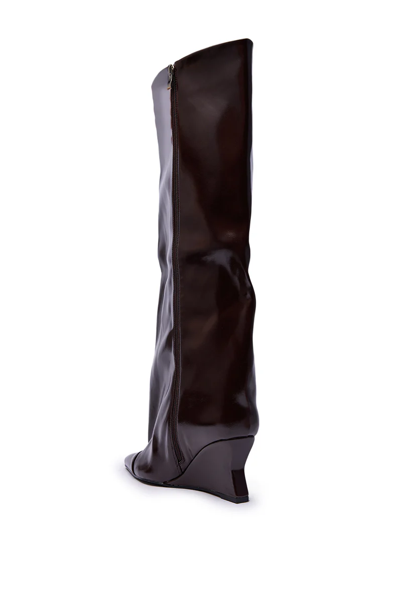 AZALEA WANG KENYA BROWN KNEE HIGH WEDGE BOOT - Image 6