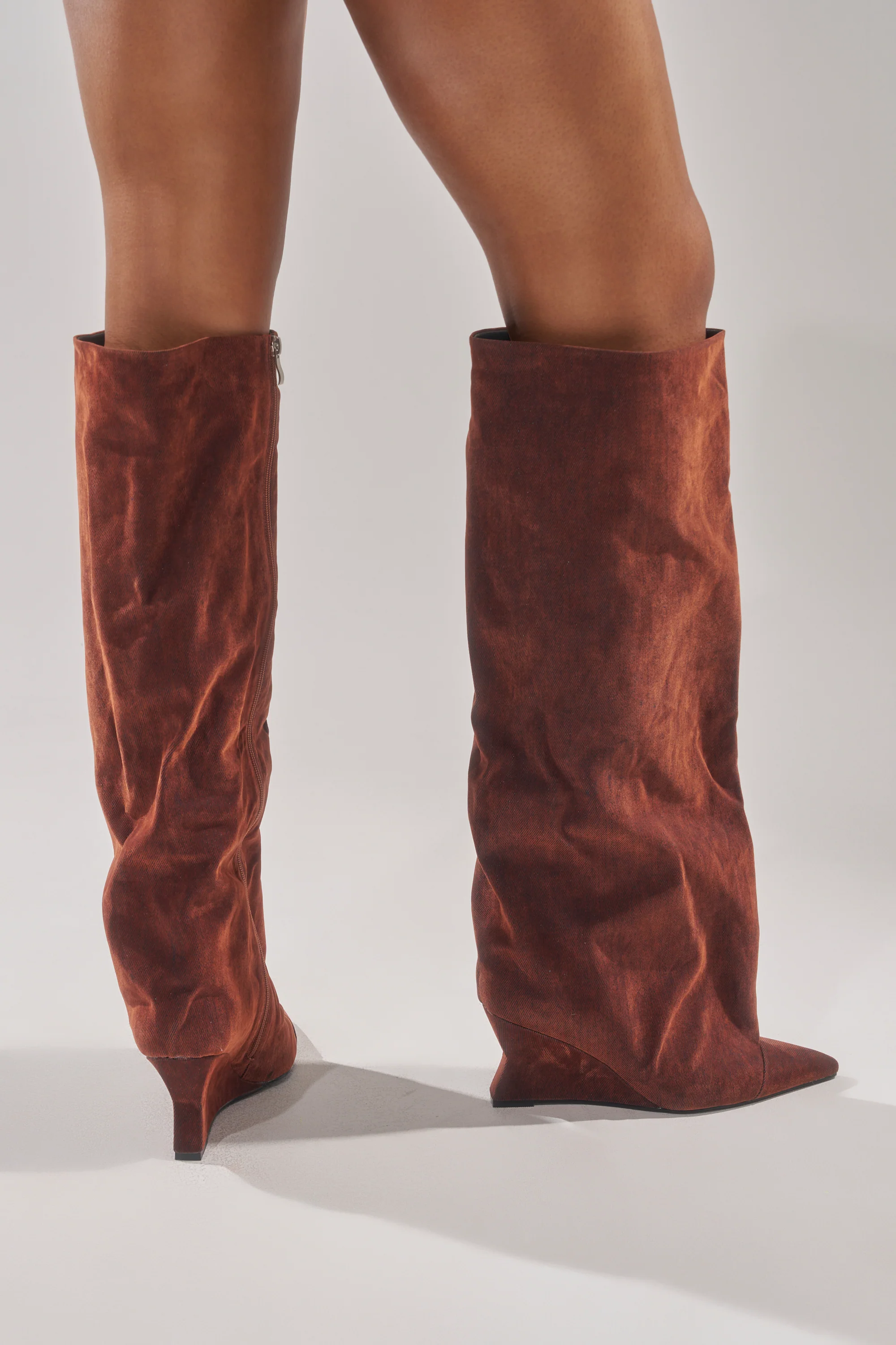 AZALEA WANG KENYA BURNT ORANGE VELVET KNEE HIGH WEDGE BOOT - Image 3