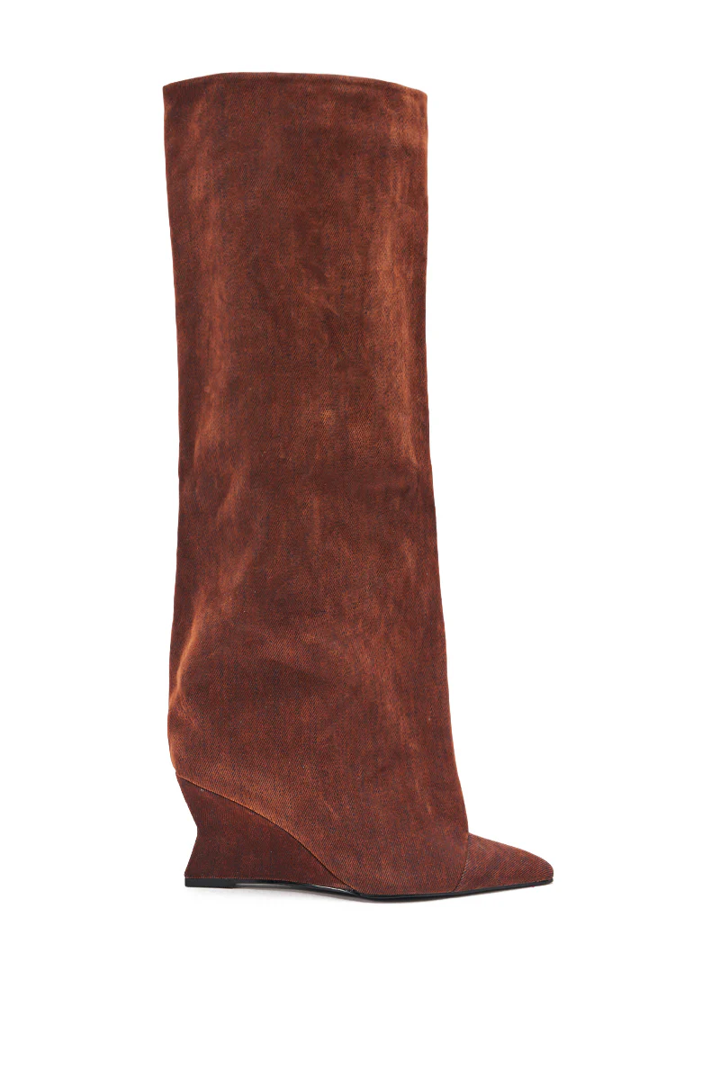 AZALEA WANG KENYA BURNT ORANGE VELVET KNEE HIGH WEDGE BOOT - Image 4
