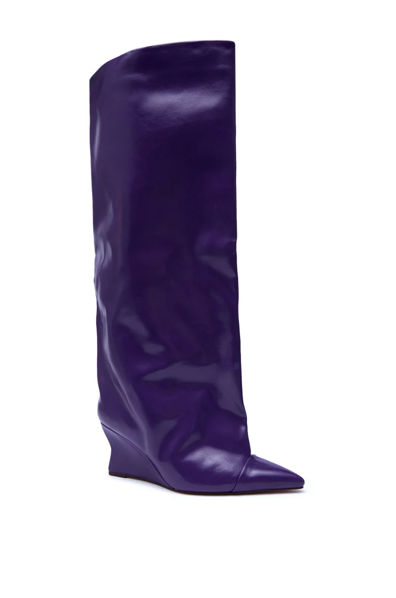 AZALEA WANG KENYA PURPLE KNEE HIGH WEDGE BOOT - Image 5
