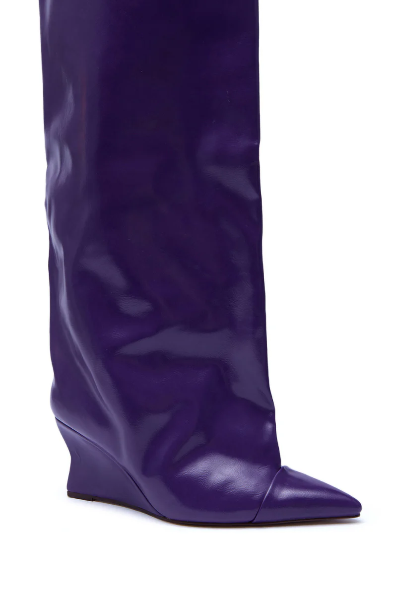 AZALEA WANG KENYA PURPLE KNEE HIGH WEDGE BOOT - Image 7