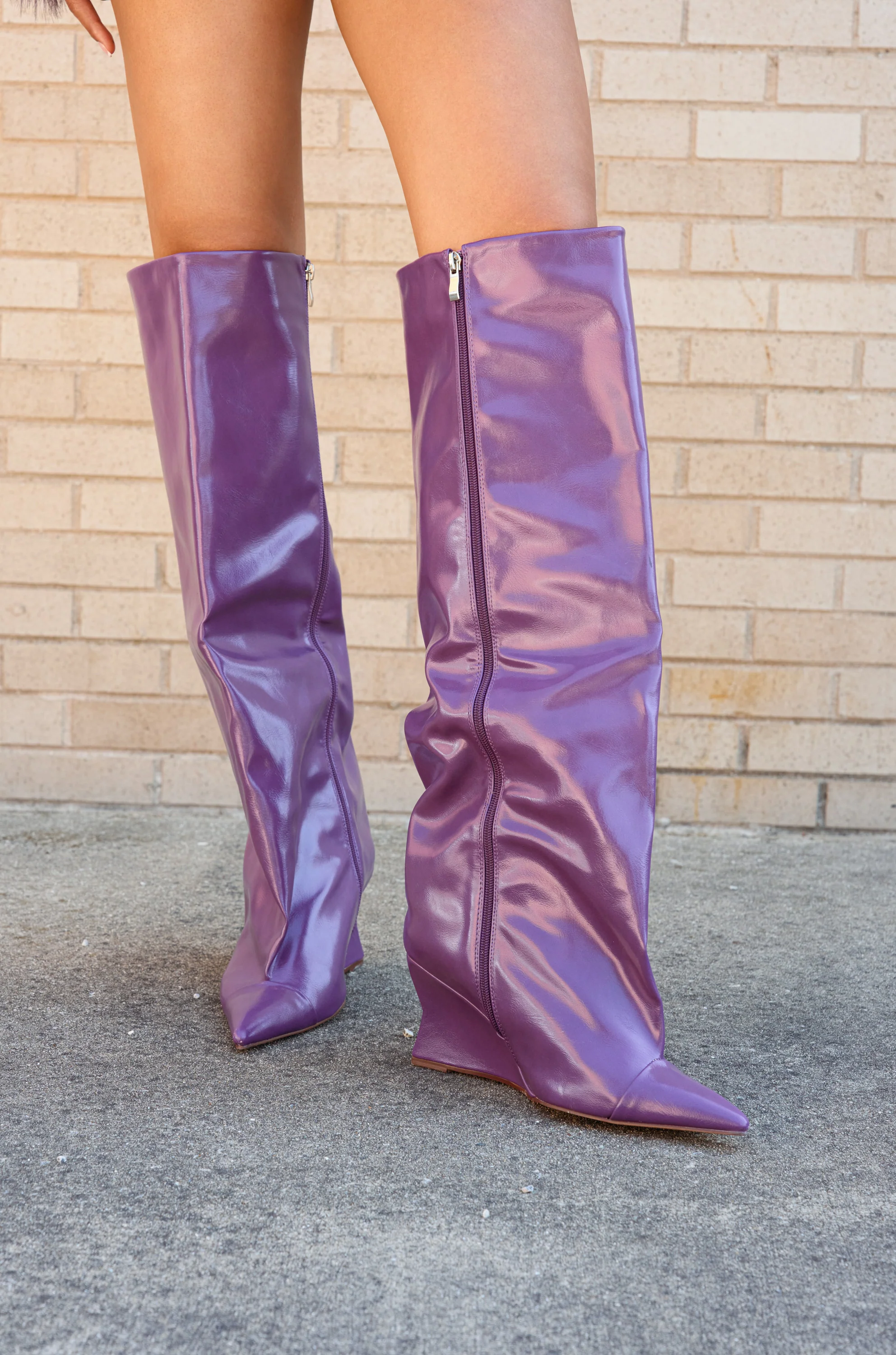 AZALEA WANG KENYA PURPLE KNEE HIGH WEDGE BOOT - Image 8