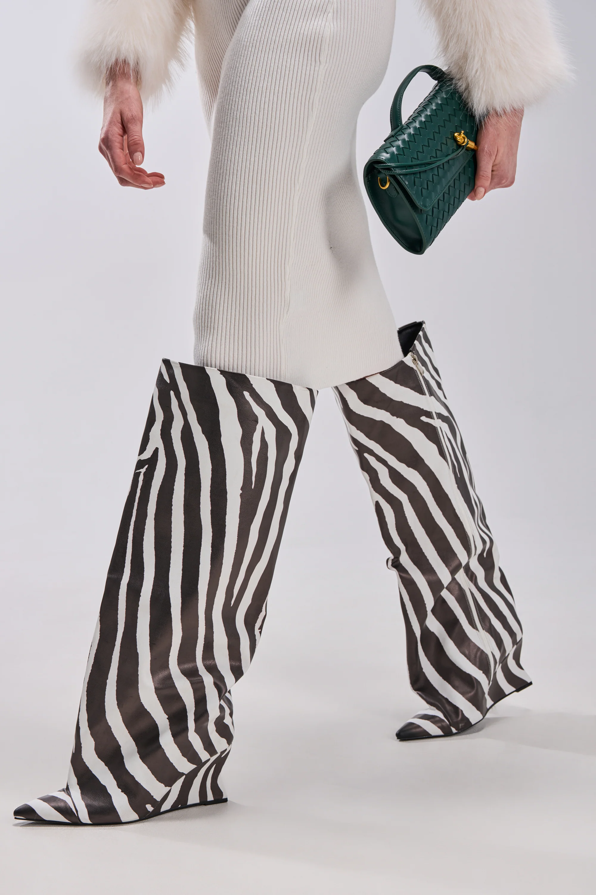 AZALEA WANG KENYA ZEBRA KNEE HIGH WEDGE BOOT - Image 2