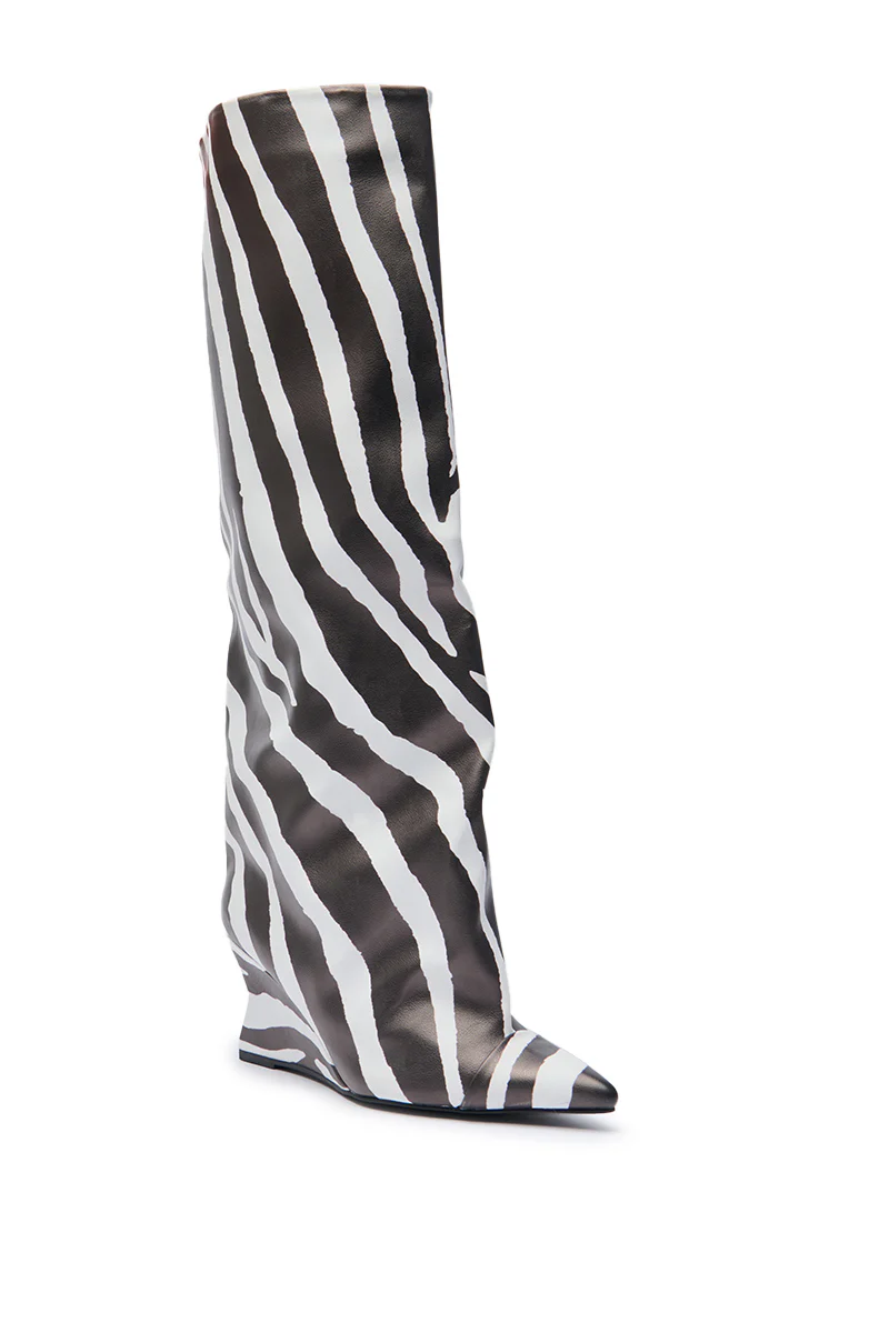 AZALEA WANG KENYA ZEBRA KNEE HIGH WEDGE BOOT - Image 6