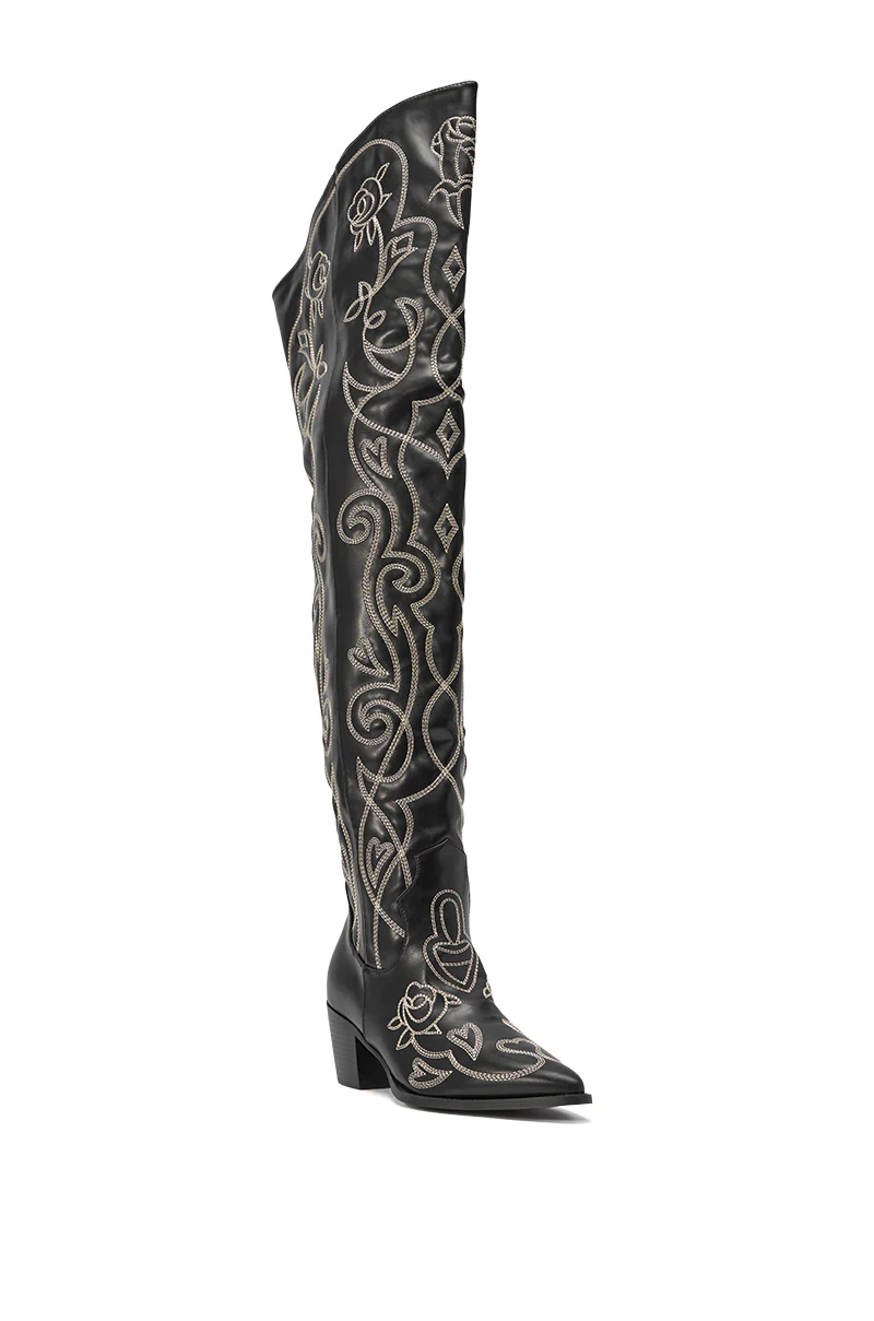 AZALEA WANG KESS BLACK WESTERN THIGH HIGH CHUNKY BOOT - Image 7