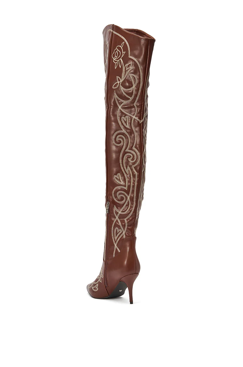 AZALEA WANG KETA BROWN WESTERN THIGH HIGH STILETTO BOOT - Image 6