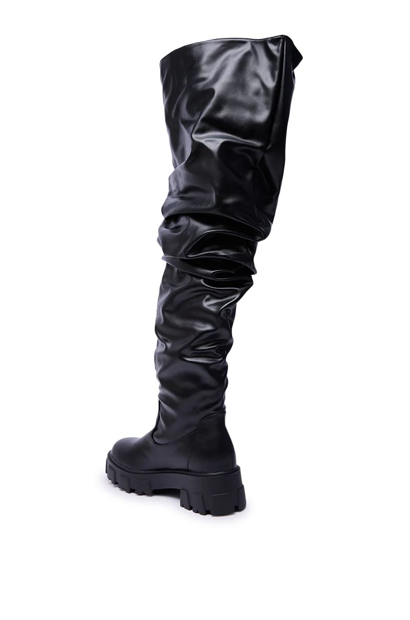 AZALEA WANG KIPLING BLACK RUCHED UP FLAT BOOT - Image 7