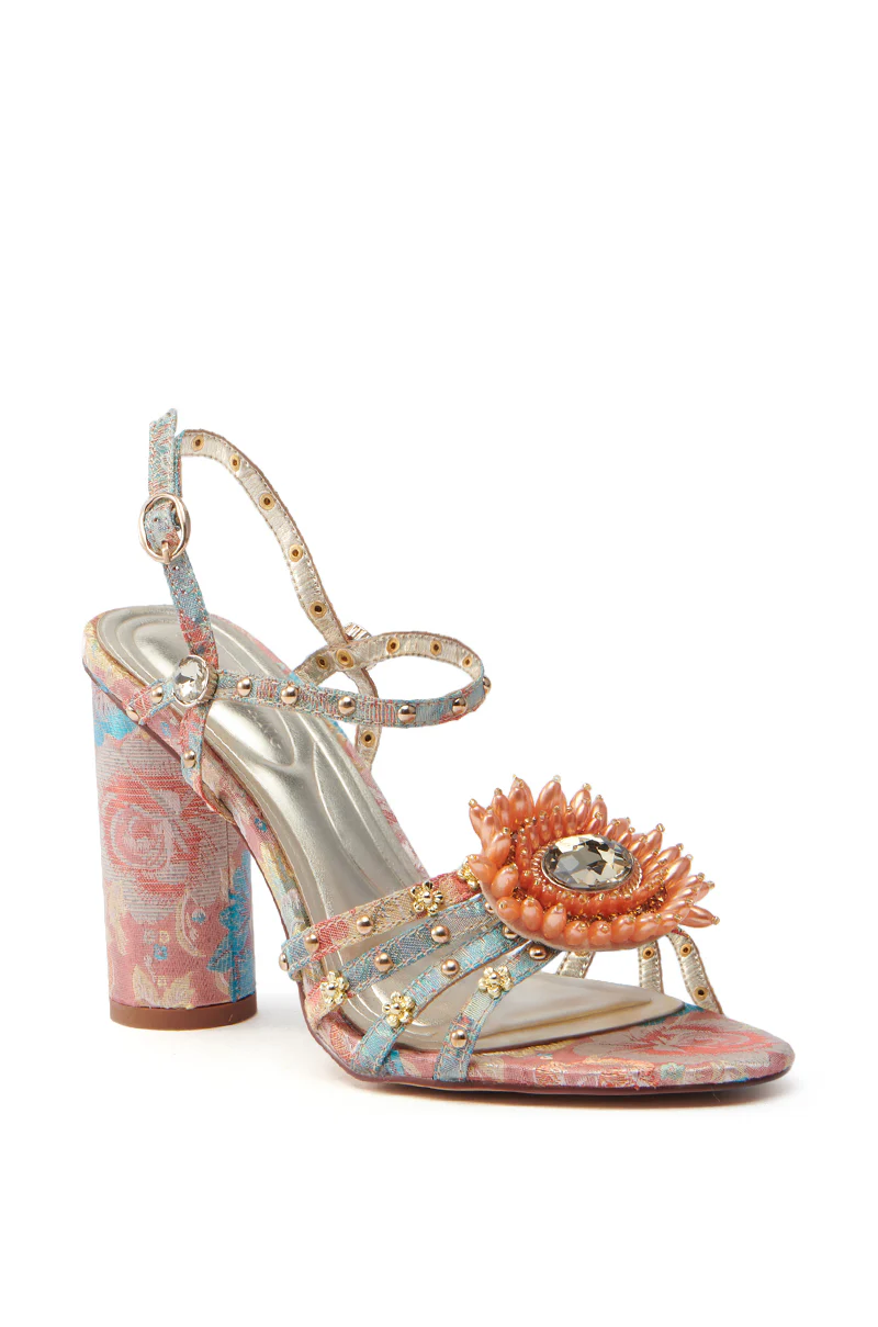AZALEA WANG KOAN PINK BROCADE CHUNKY SANDAL - Image 3