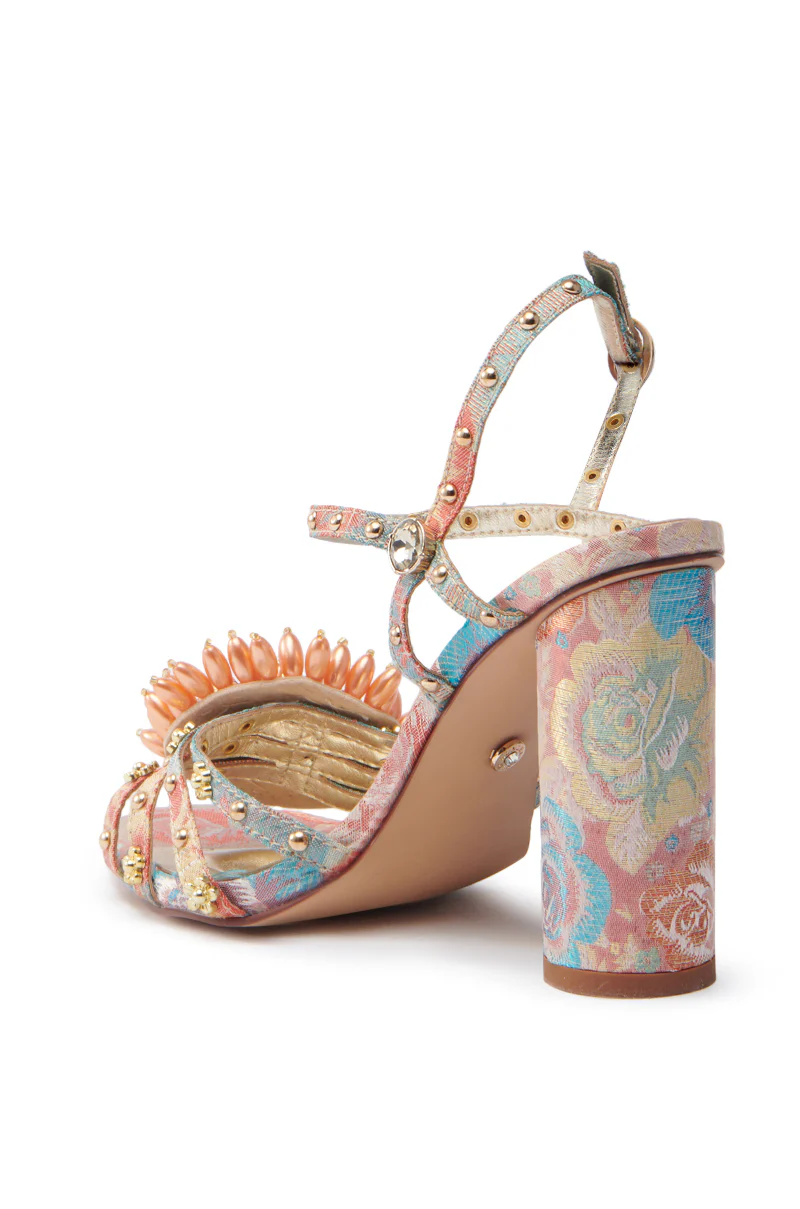 AZALEA WANG KOAN PINK BROCADE CHUNKY SANDAL - Image 4