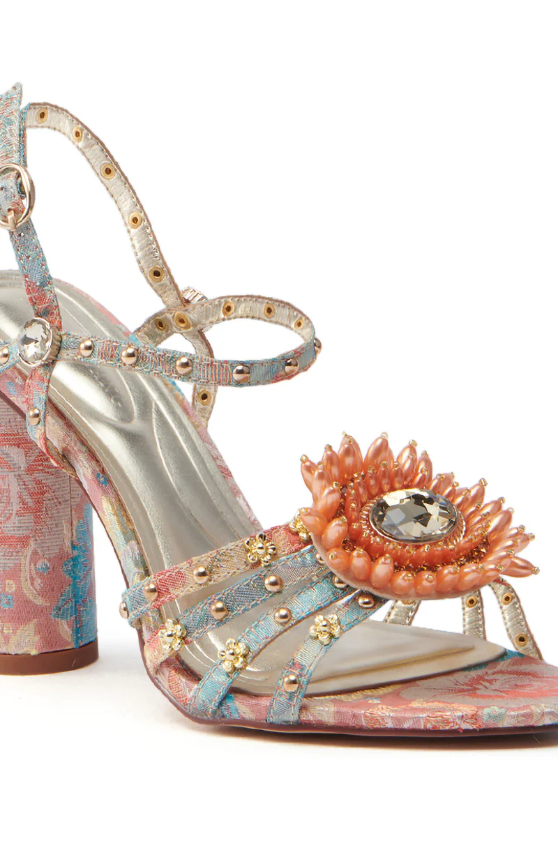 AZALEA WANG KOAN PINK BROCADE CHUNKY SANDAL - Image 5