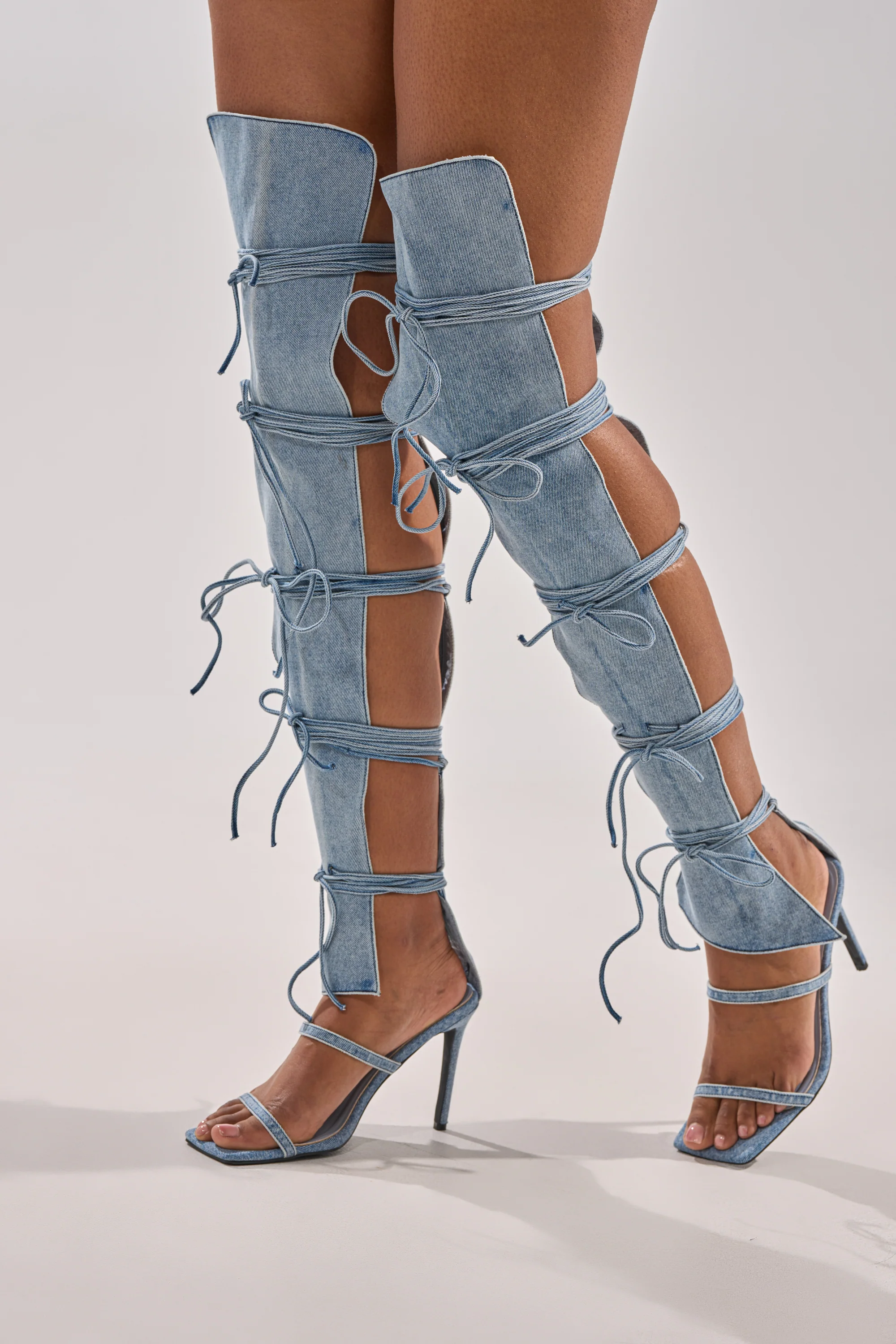 AZALEA WANG KRISTINE DENIM STILETTO GLADIATOR SANDAL - Image 10