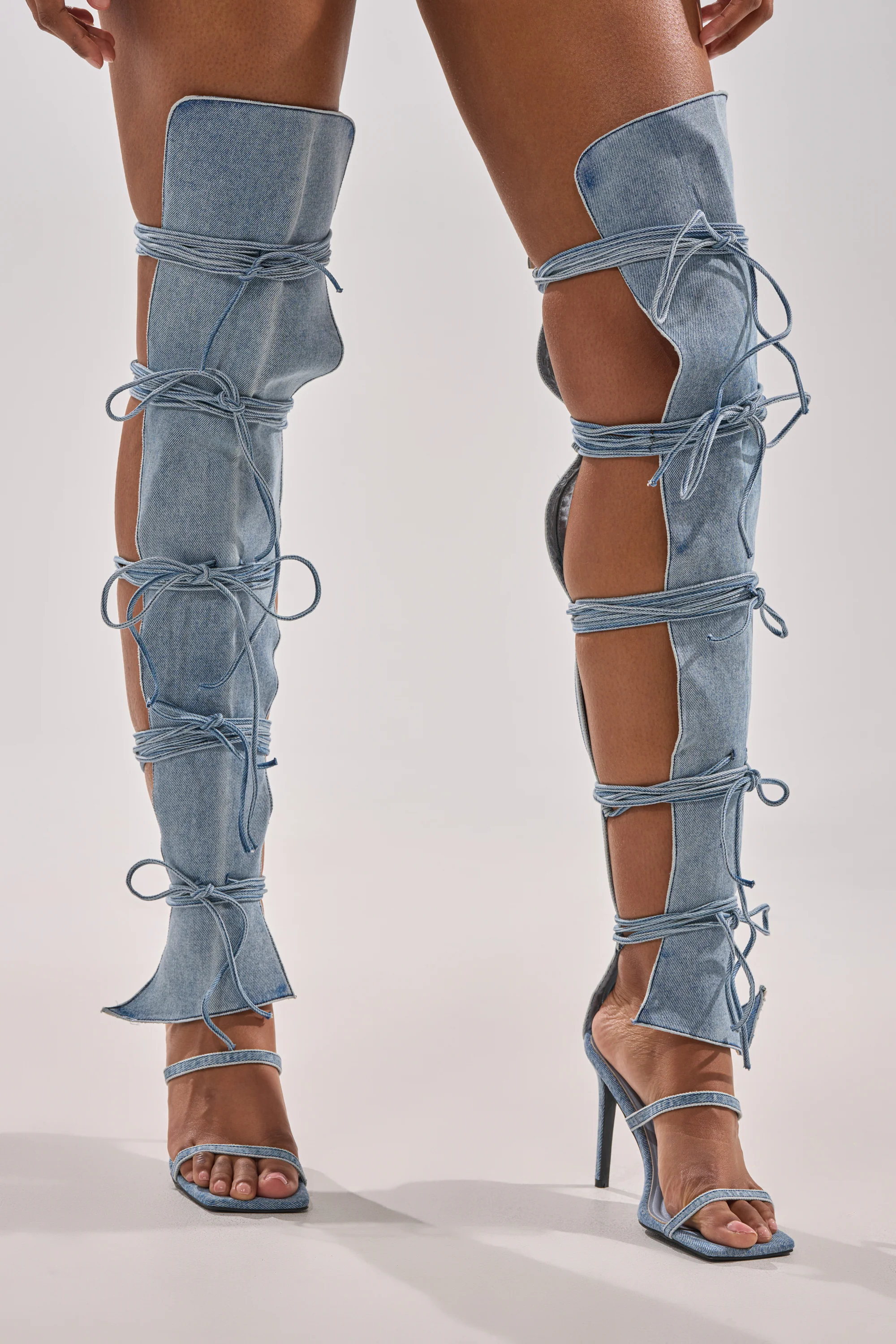 AZALEA WANG KRISTINE DENIM STILETTO GLADIATOR SANDAL - Image 2