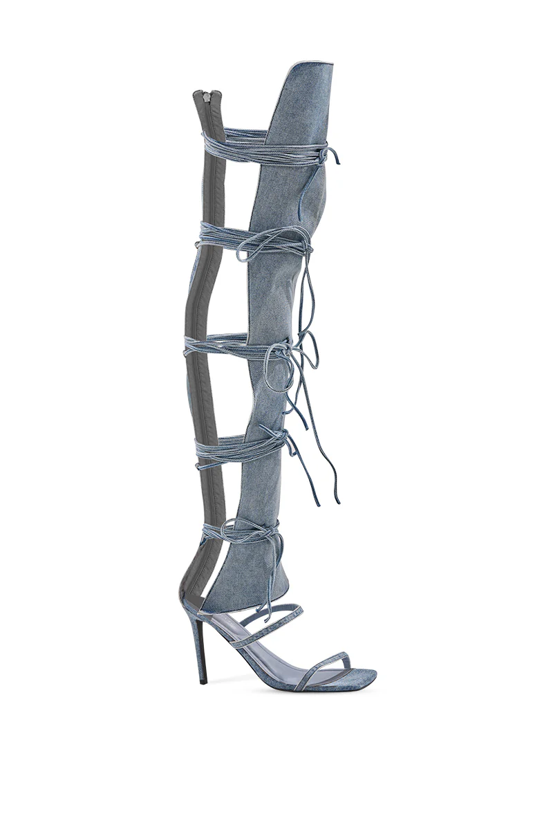 AZALEA WANG KRISTINE DENIM STILETTO GLADIATOR SANDAL - Image 5