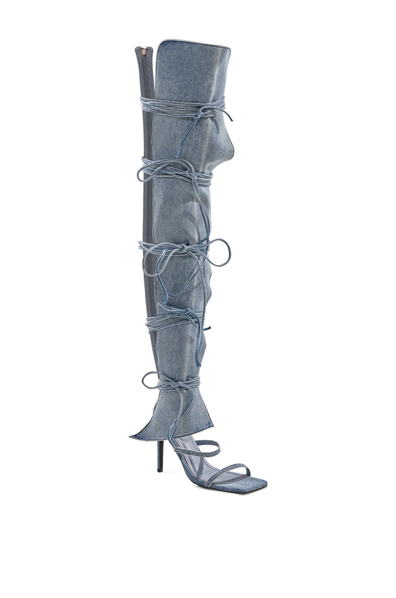 AZALEA WANG KRISTINE DENIM STILETTO GLADIATOR SANDAL - Image 6