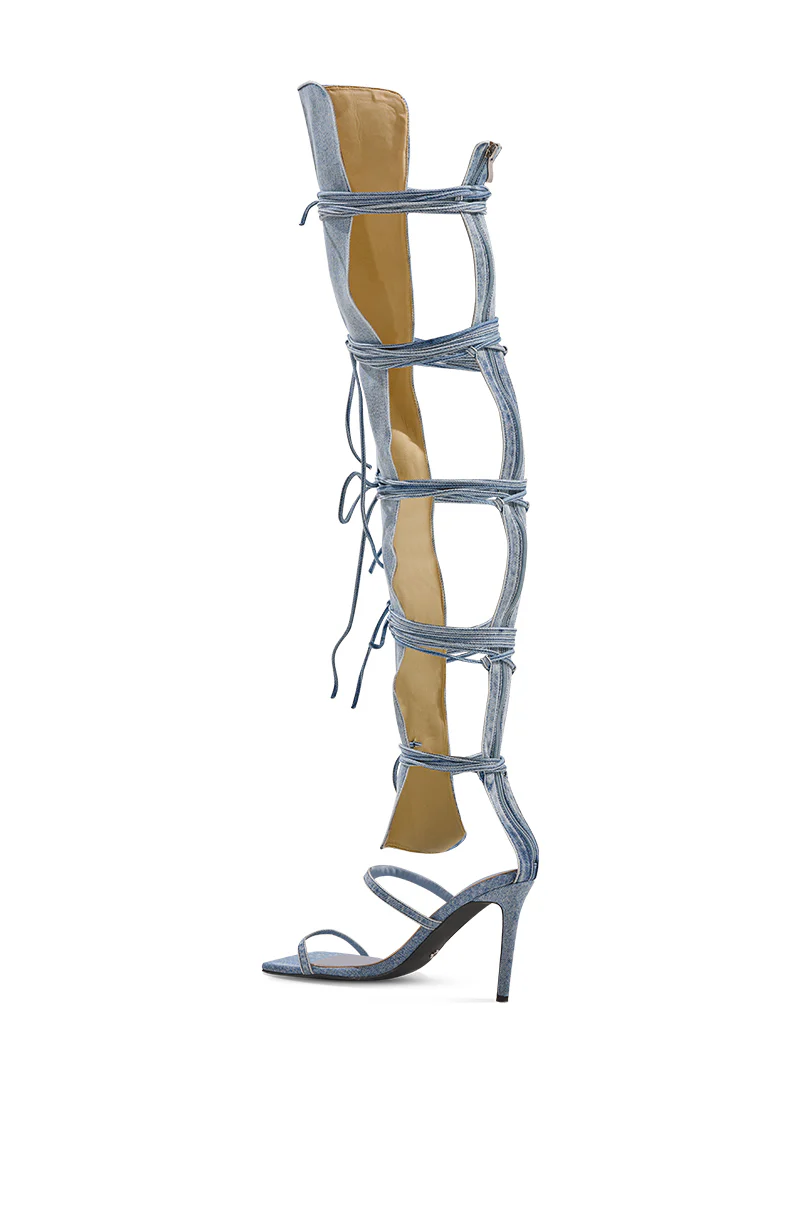 AZALEA WANG KRISTINE DENIM STILETTO GLADIATOR SANDAL - Image 7
