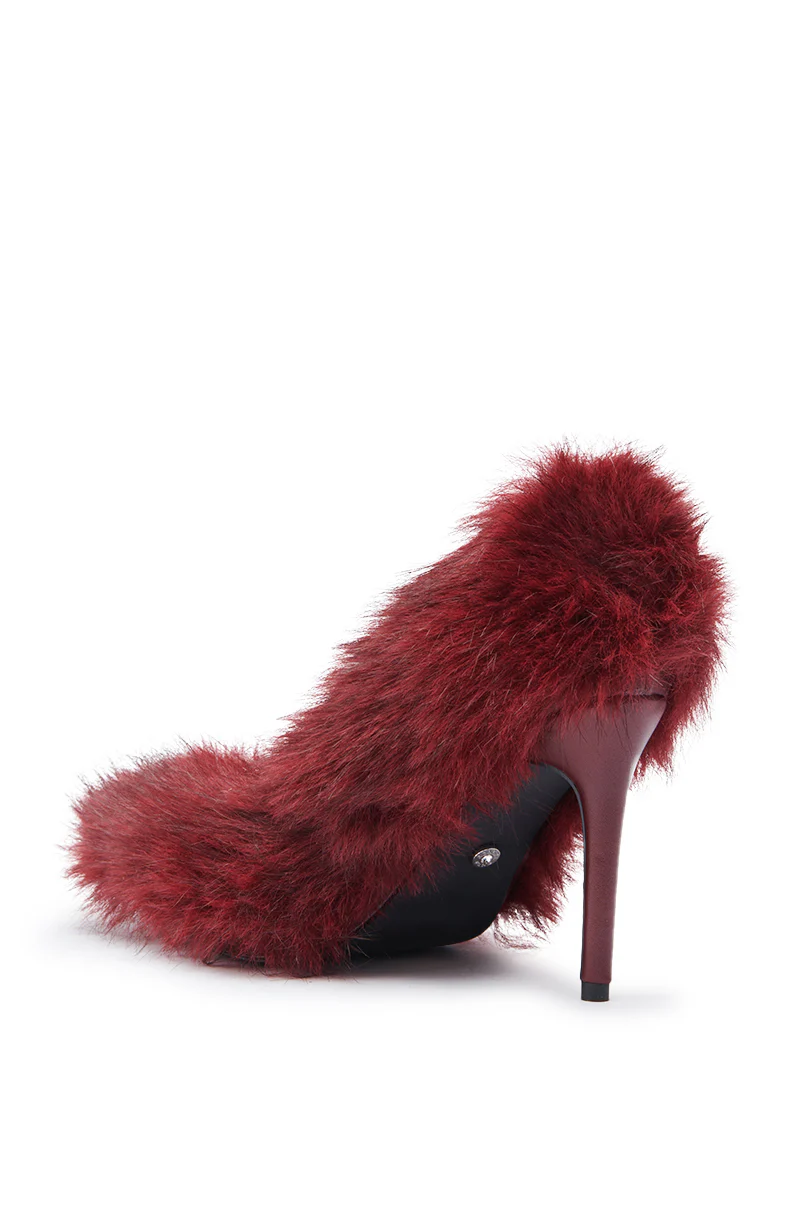 AZALEA WANG KURT BURGUNDY FUR EMBELLISHED PUMP - Image 10