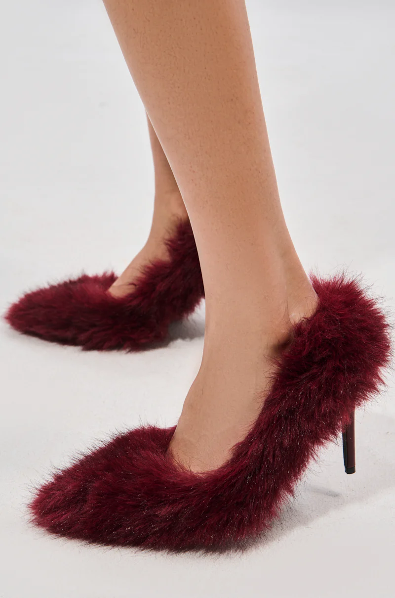 AZALEA WANG KURT BURGUNDY FUR EMBELLISHED PUMP - Image 12
