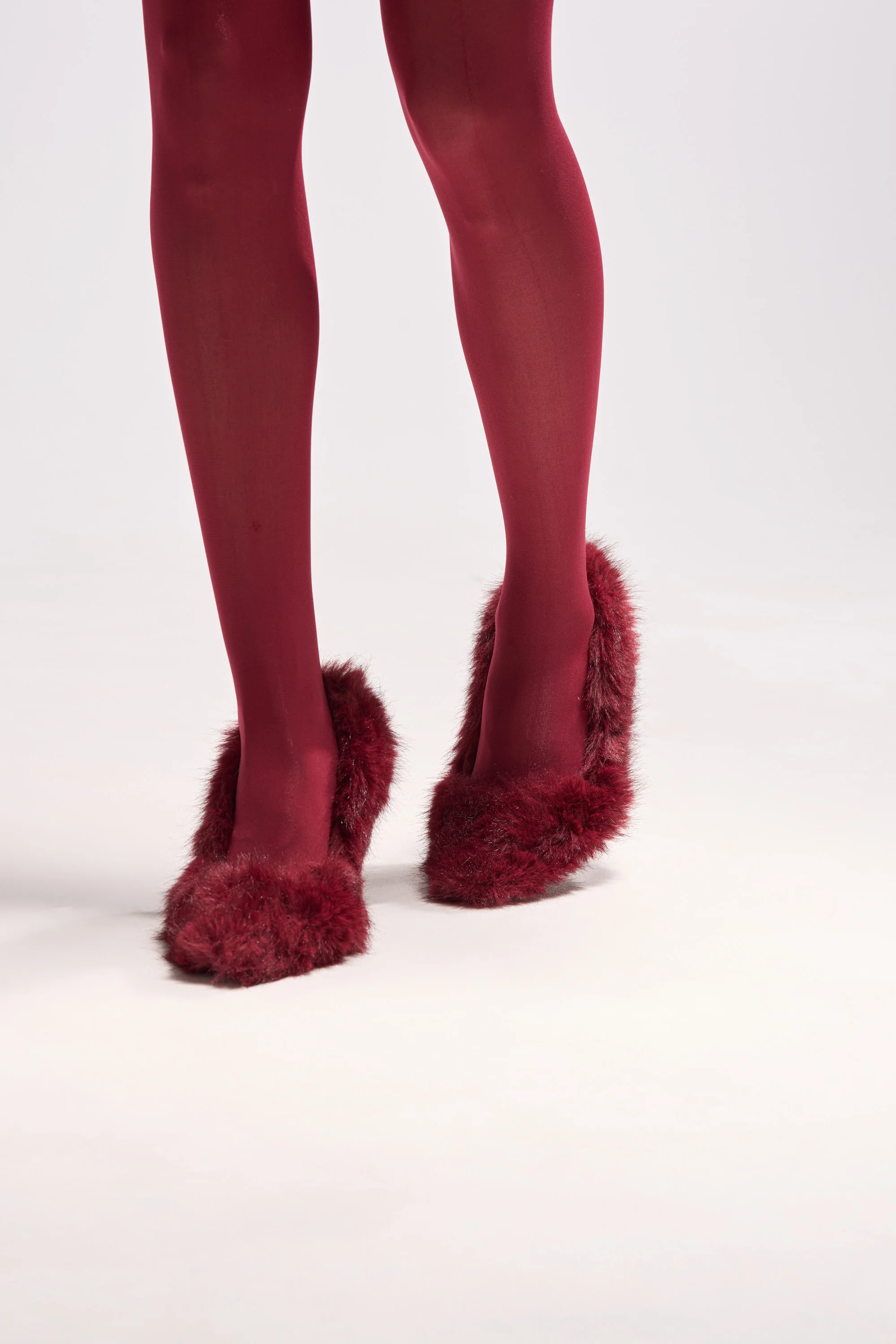 AZALEA WANG KURT BURGUNDY FUR EMBELLISHED PUMP - Image 2