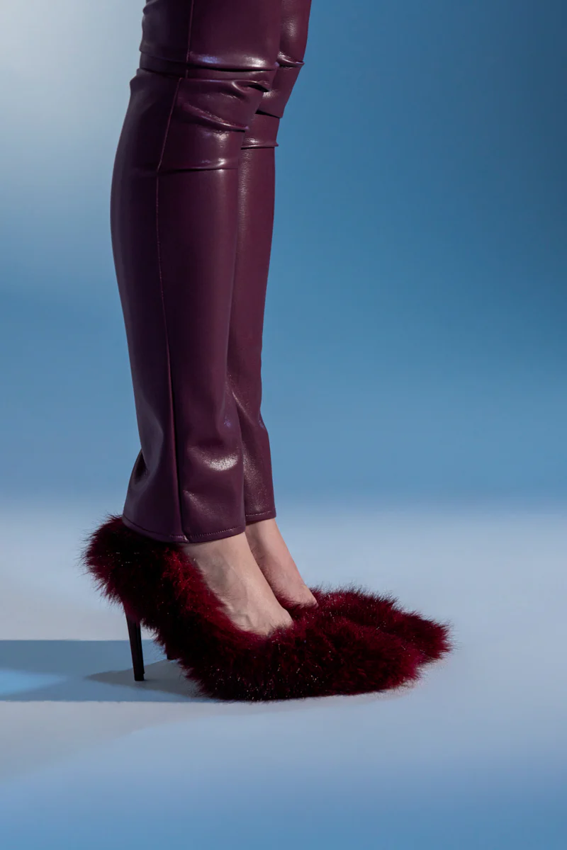 AZALEA WANG KURT BURGUNDY FUR EMBELLISHED PUMP - Image 4