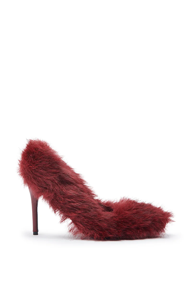 AZALEA WANG KURT BURGUNDY FUR EMBELLISHED PUMP - Image 8
