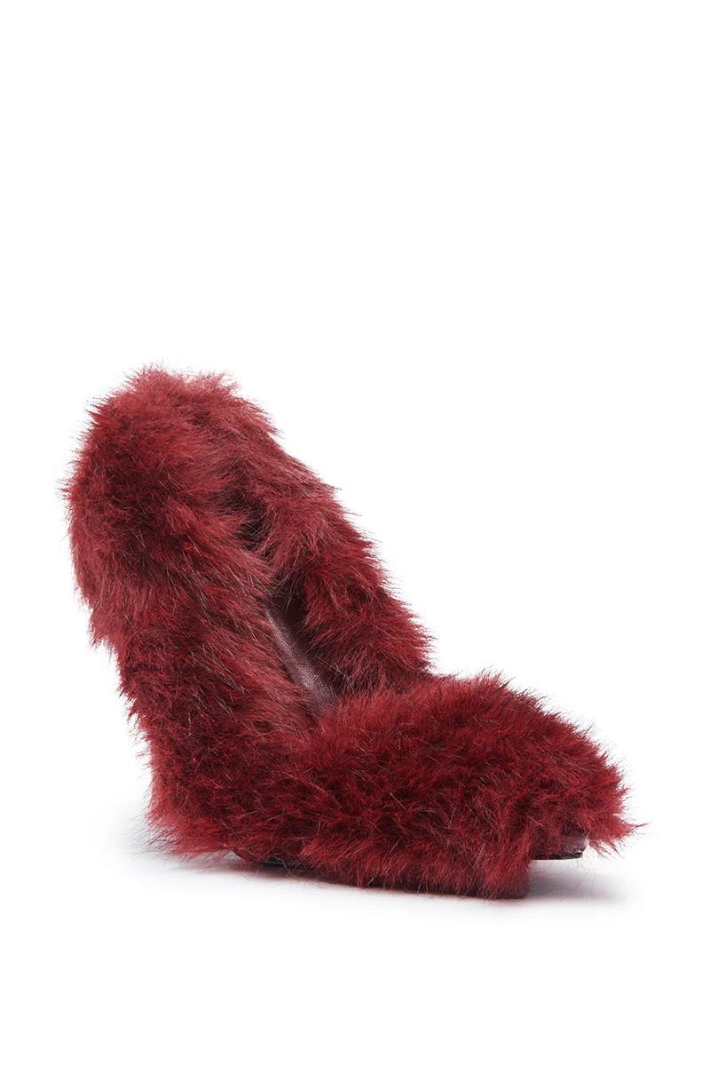 AZALEA WANG KURT BURGUNDY FUR EMBELLISHED PUMP - Image 9
