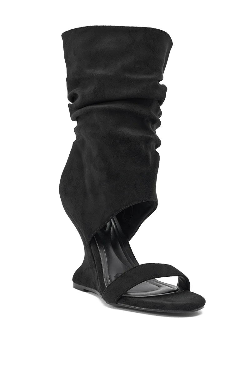 AZALEA WANG KYVELISA BLACK WEDGE OPEN TOE BOOTIE - Image 4
