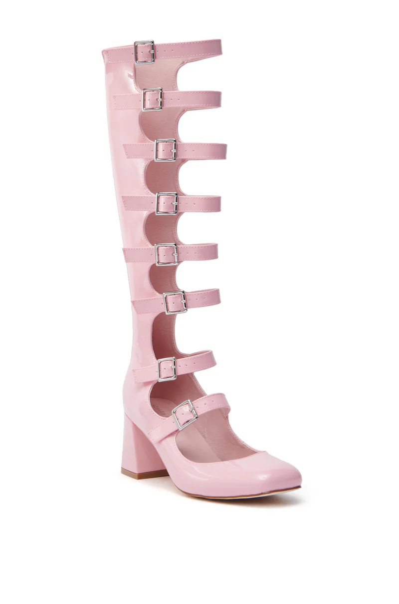 AZALEA WANG LAIMA PINK PATENT CHUNKY BUCKLE BOOT - Image 5