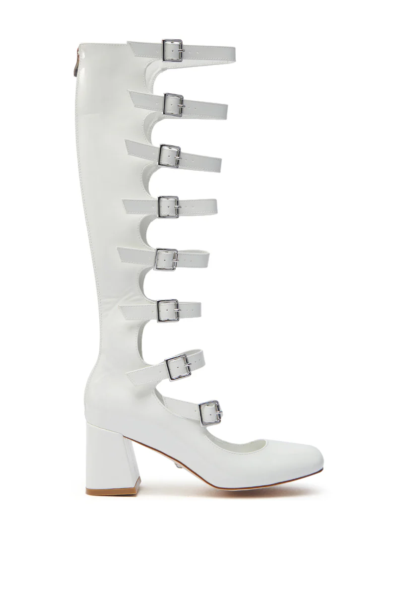 AZALEA WANG LAIMA WHITE PATENT CHUNKY BUCKLE BOOT - Image 4