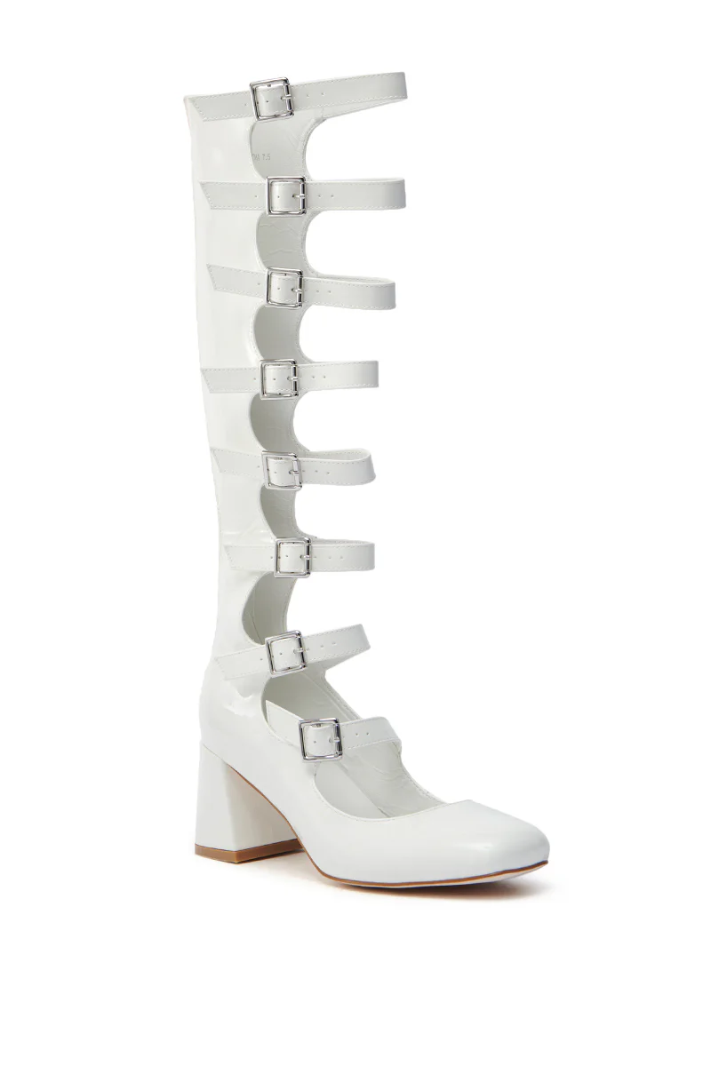 AZALEA WANG LAIMA WHITE PATENT CHUNKY BUCKLE BOOT - Image 5