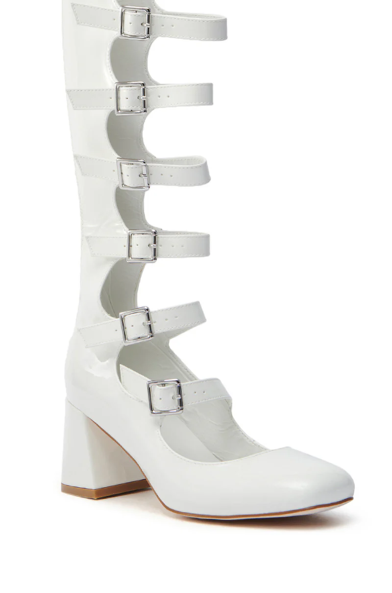 AZALEA WANG LAIMA WHITE PATENT CHUNKY BUCKLE BOOT - Image 7