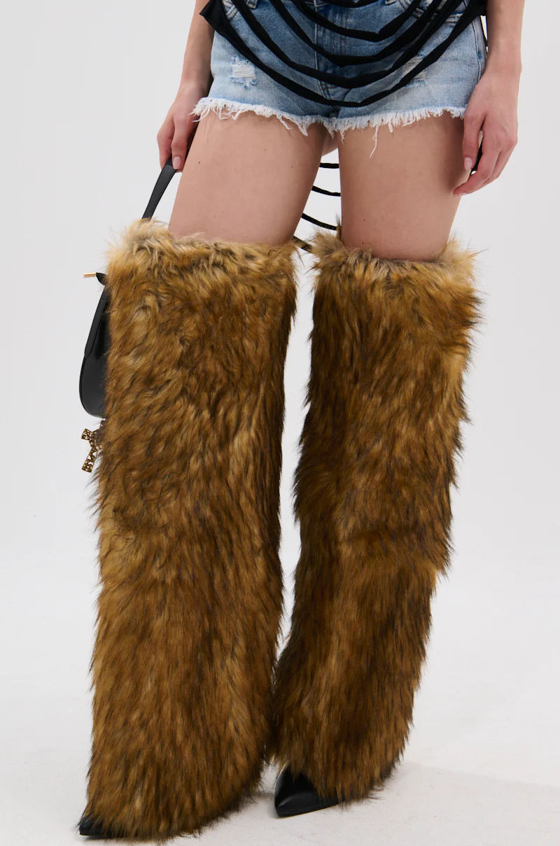 AZALEA WANG LANGLEYE BROWN THIGH HIGH FUR LUXE BOOT - Image 7