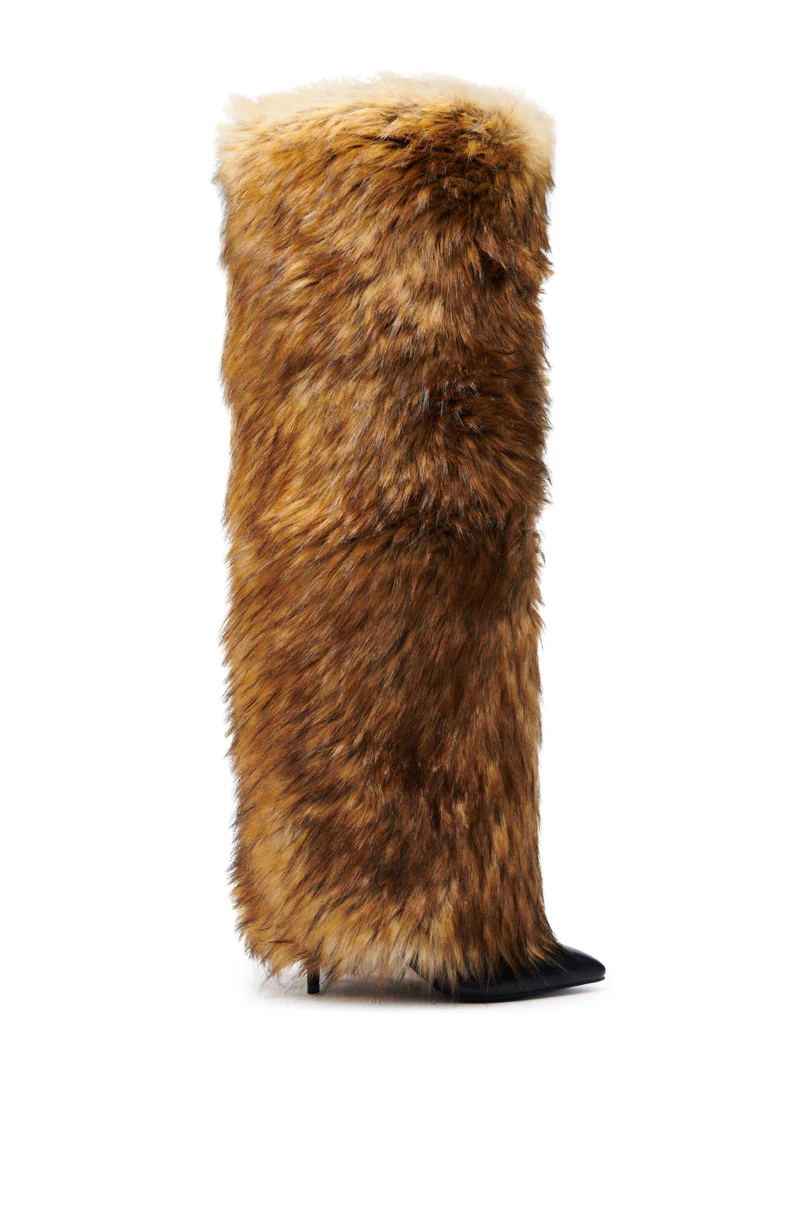 AZALEA WANG LANGLEYE BROWN THIGH HIGH FUR LUXE BOOT - Image 9