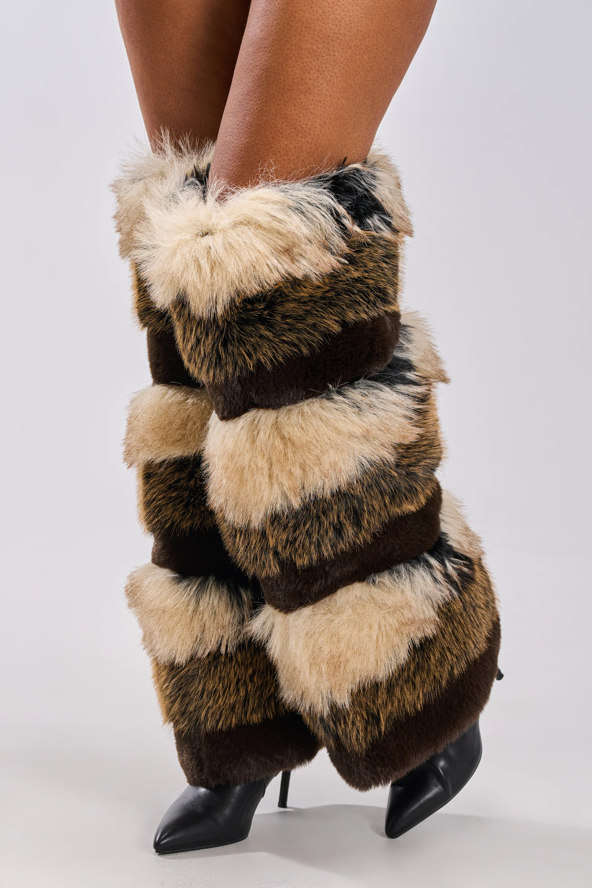 AZALEA WANG LANGLAU BROWN MULTI STILETTO FUR BOOT - Image 2