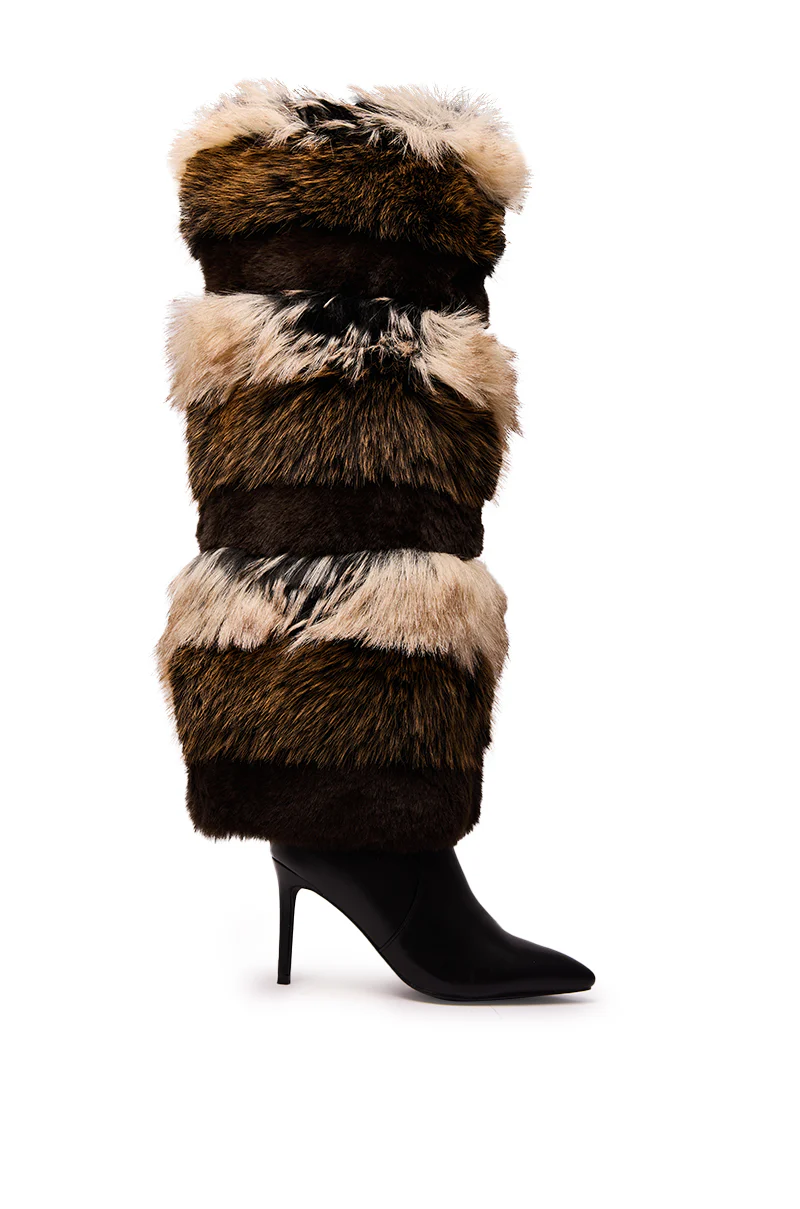 AZALEA WANG LANGLAU BROWN MULTI STILETTO FUR BOOT - Image 6