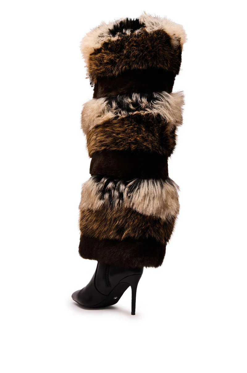 AZALEA WANG LANGLAU BROWN MULTI STILETTO FUR BOOT - Image 8