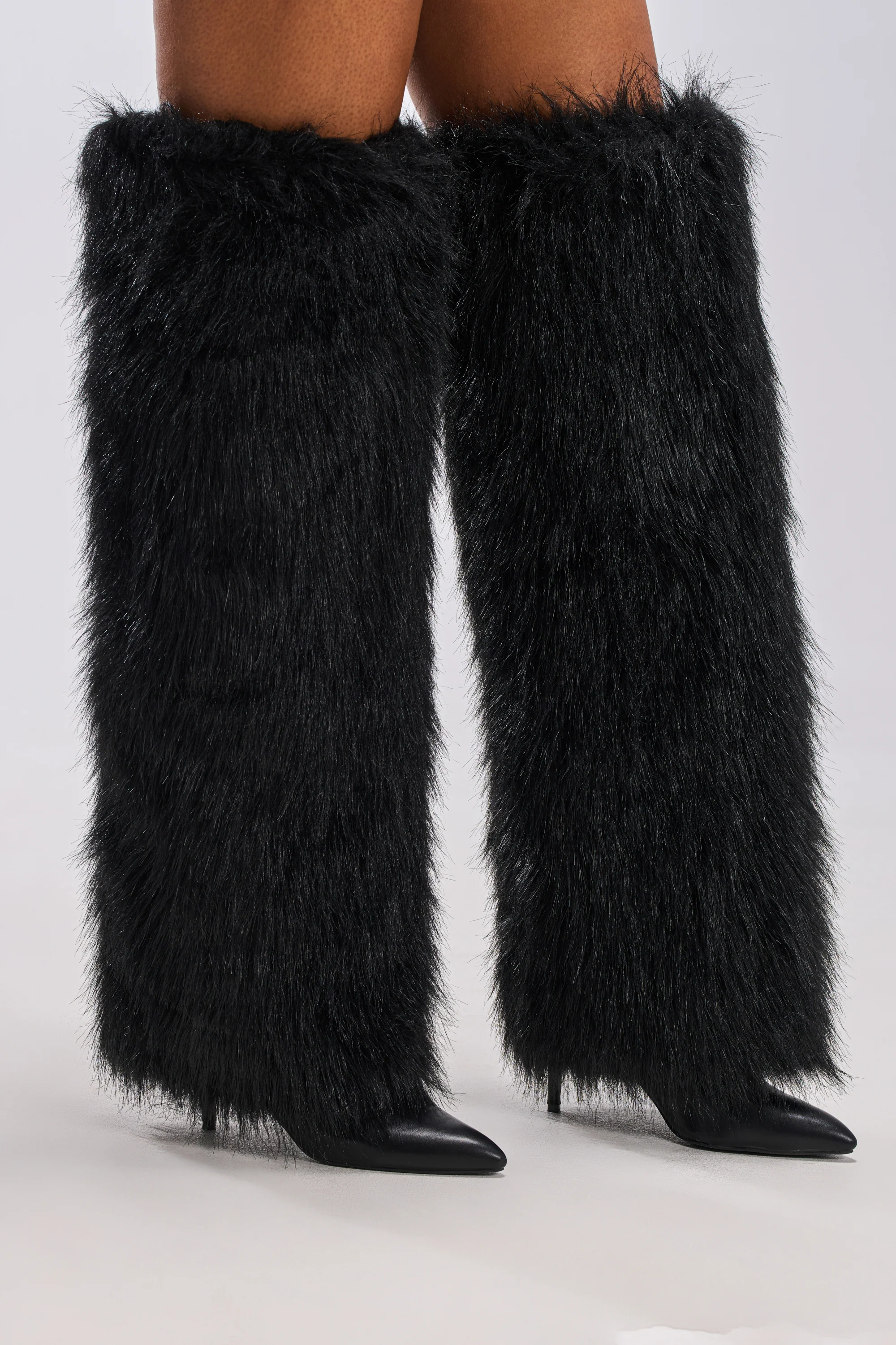 AZALEA WANG LANGLEYE BLACK THIGH HIGH FUR LUXE BOOT