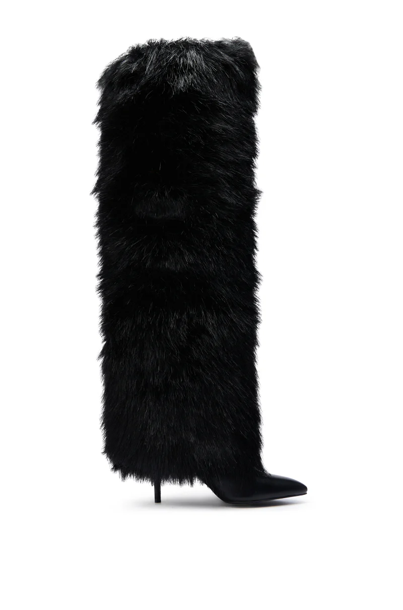 AZALEA WANG LANGLEYE BLACK THIGH HIGH FUR LUXE BOOT - Image 11