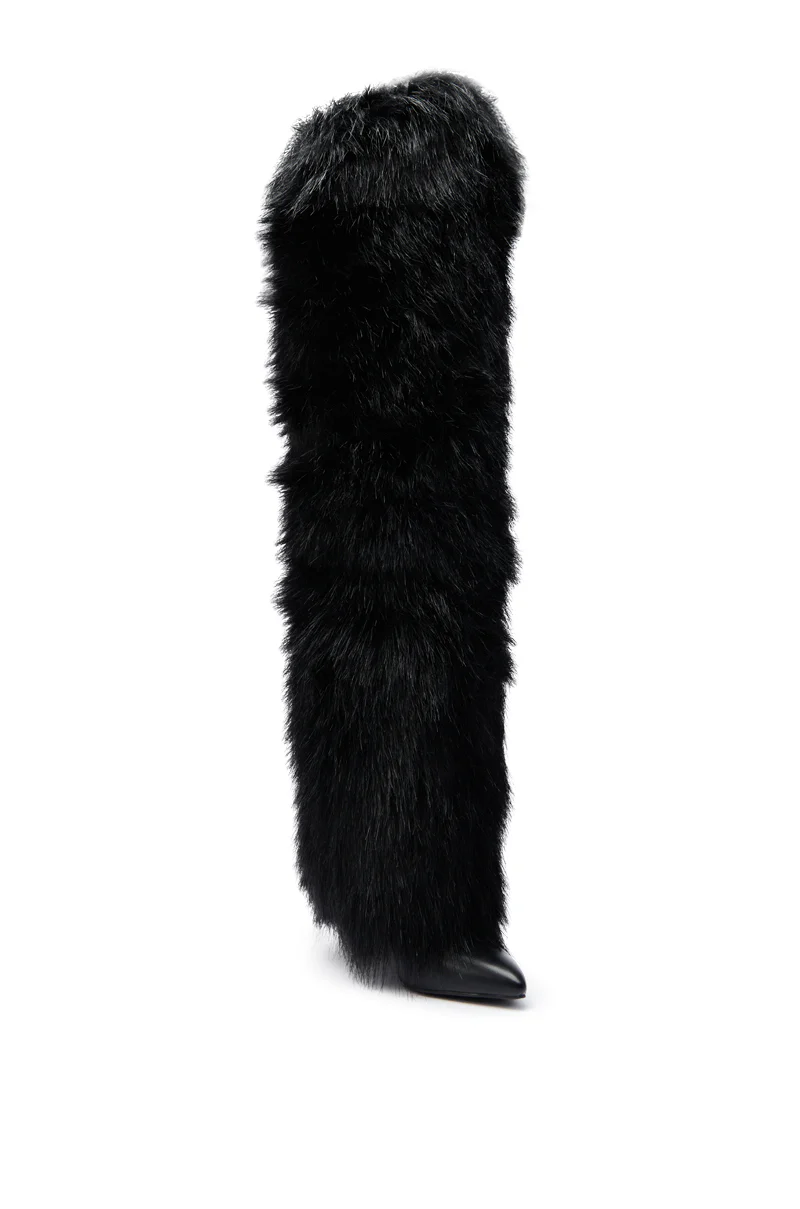 AZALEA WANG LANGLEYE BLACK THIGH HIGH FUR LUXE BOOT - Image 12