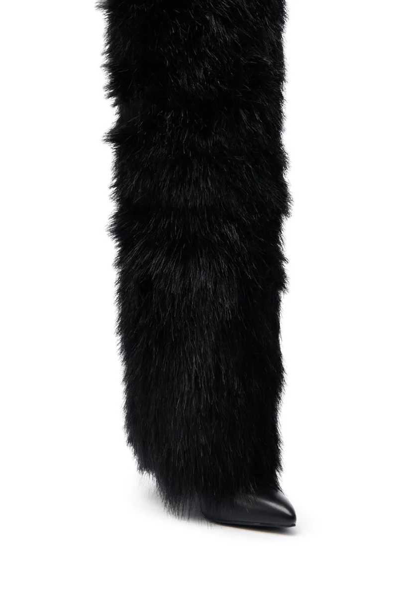 AZALEA WANG LANGLEYE BLACK THIGH HIGH FUR LUXE BOOT - Image 14