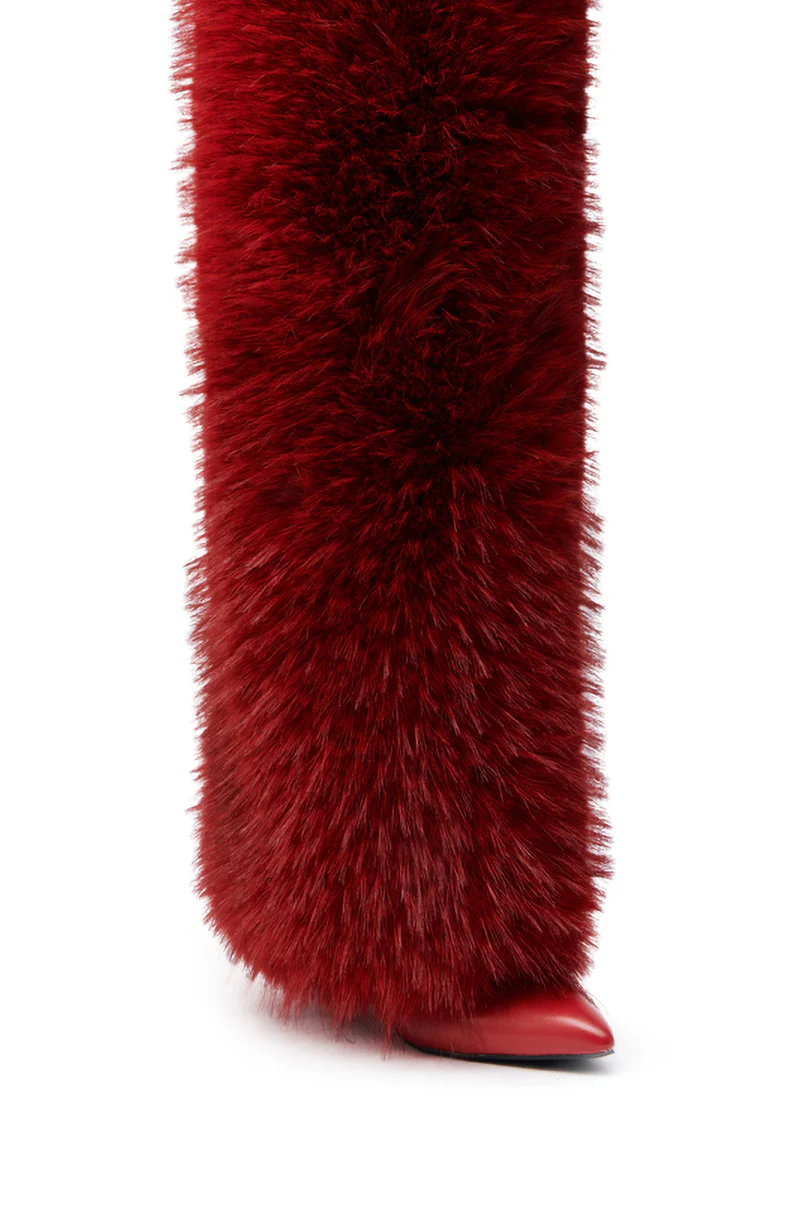 AZALEA WANG LANGLEYE RED THIGH HIGH FUR LUXE BOOT - Image 12