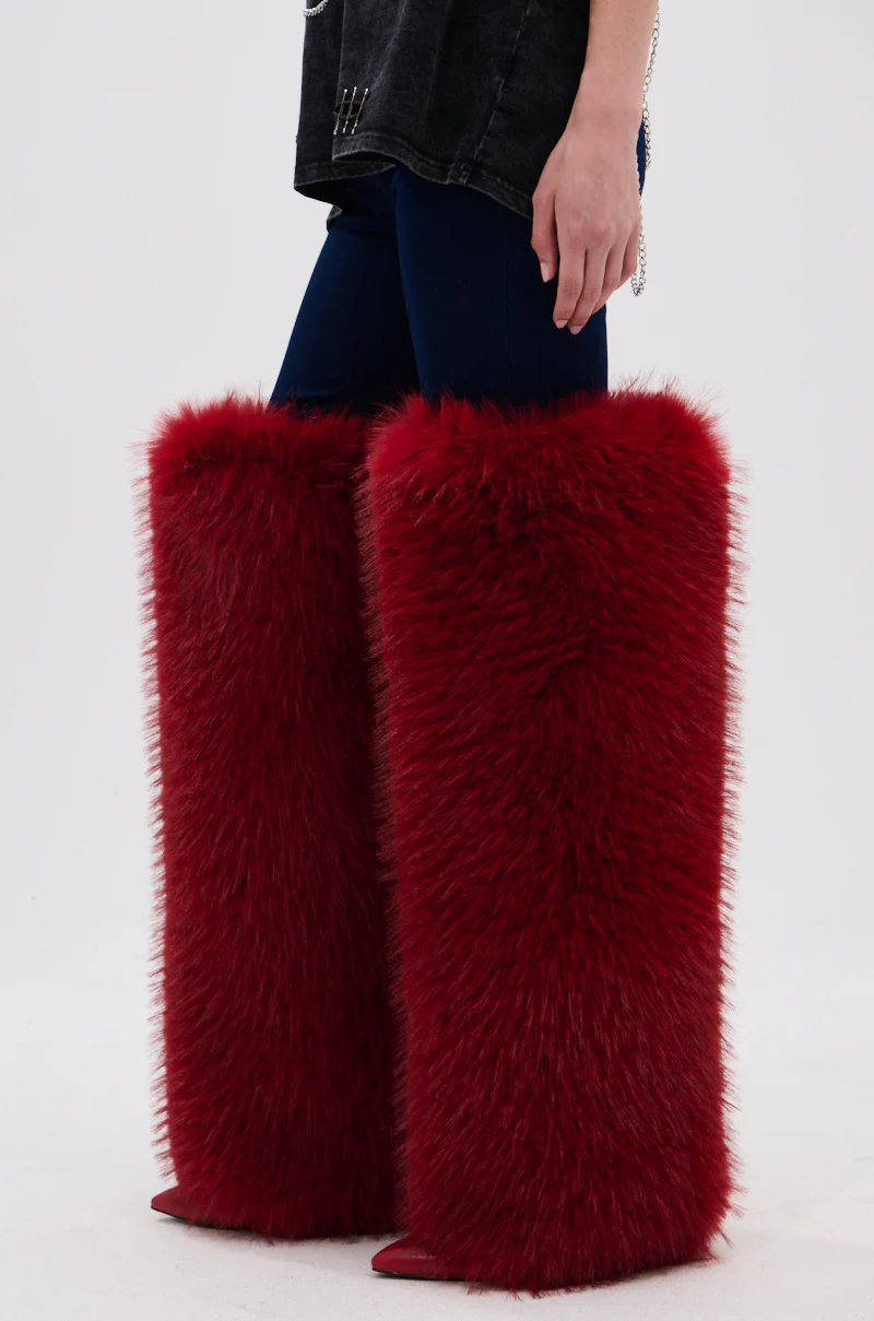 AZALEA WANG LANGLEYE RED THIGH HIGH FUR LUXE BOOT - Image 13