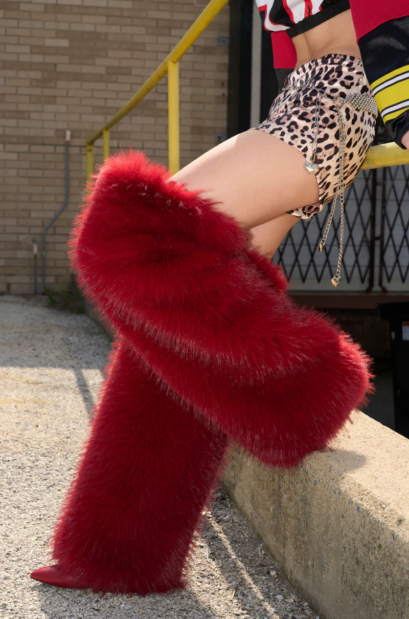 AZALEA WANG LANGLEYE RED THIGH HIGH FUR LUXE BOOT - Image 3