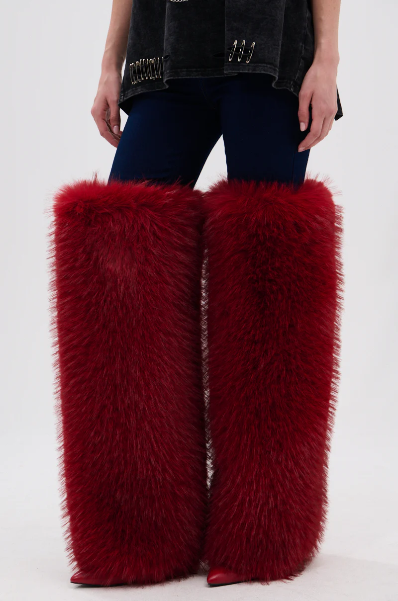 AZALEA WANG LANGLEYE RED THIGH HIGH FUR LUXE BOOT - Image 7