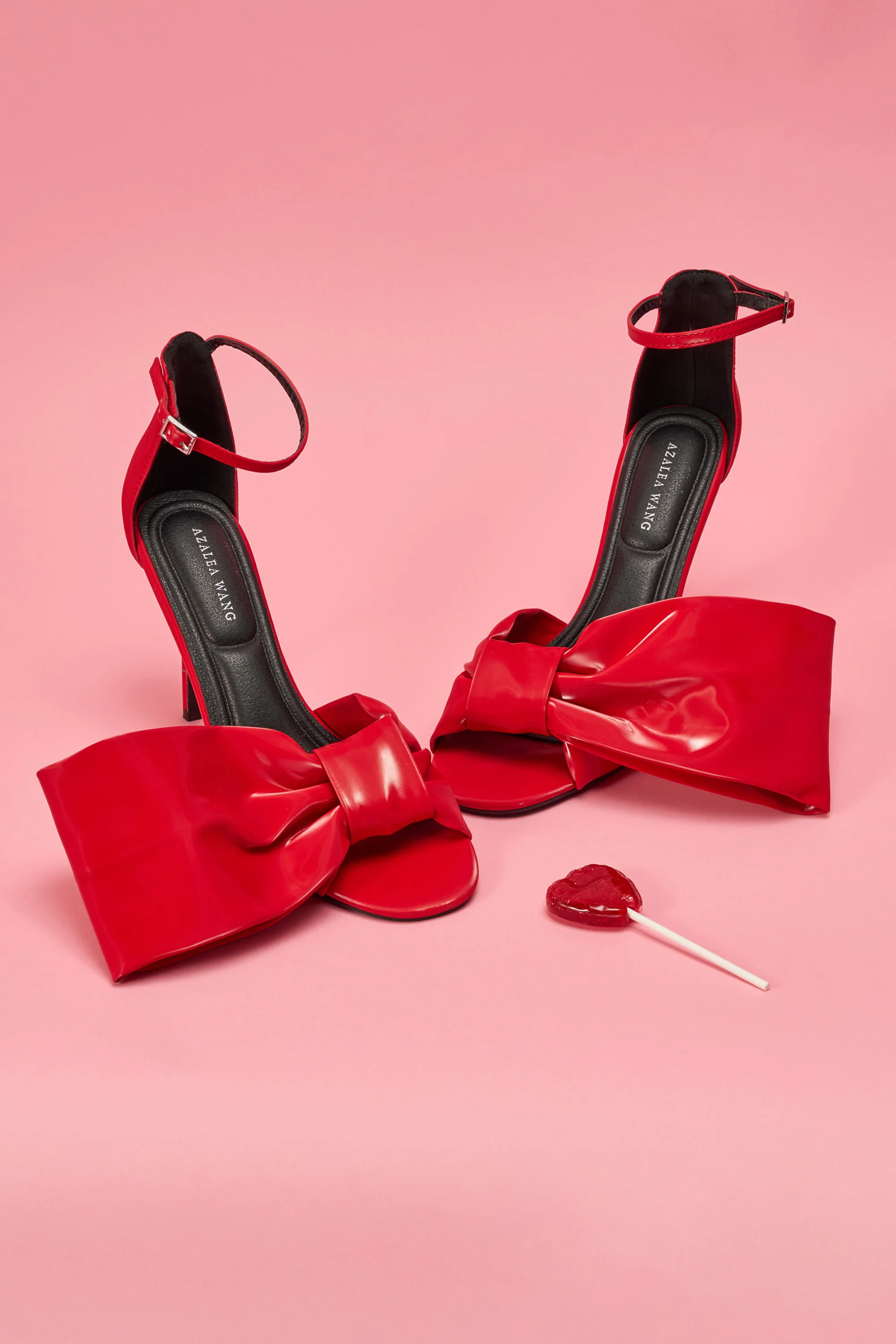 AZALEA WANG LANYIN RED LIQUID LUXE BOW SANDAL
