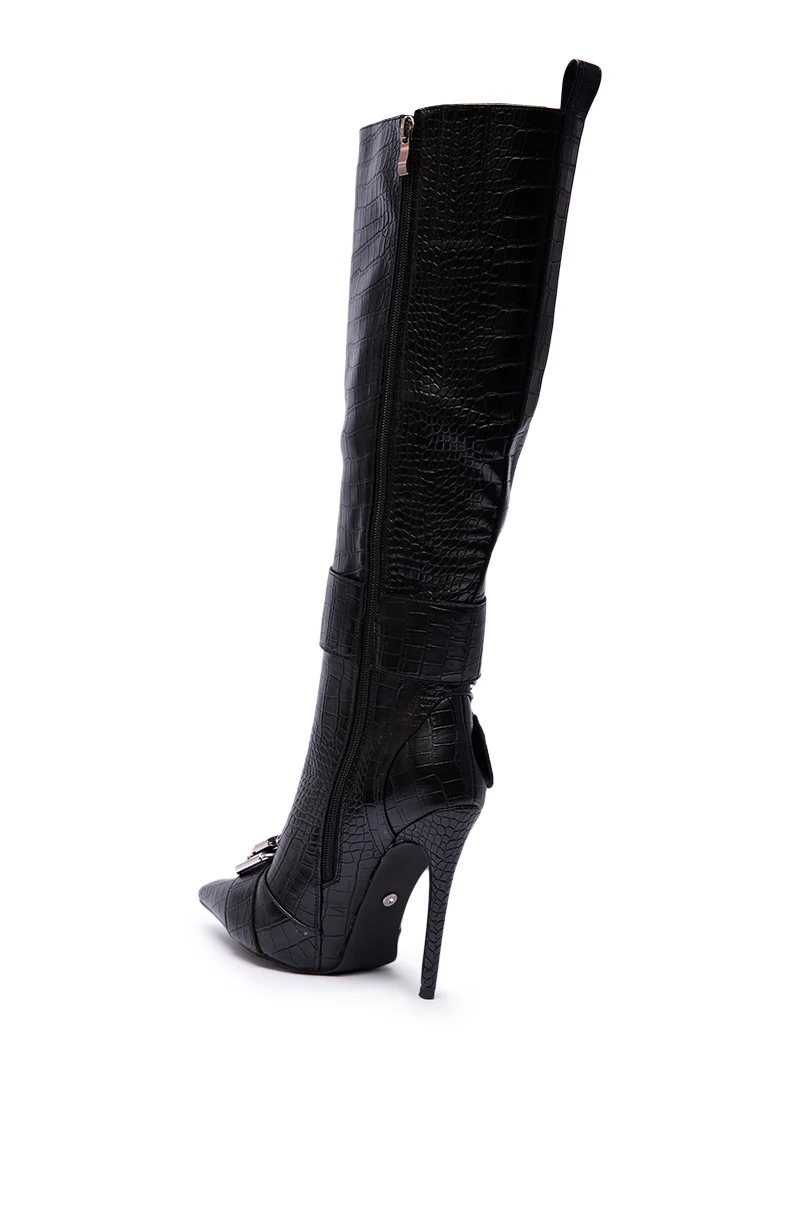 AZALEA WANG LAPIS BLACK SNAKE STILETTO BOOT - Image 7