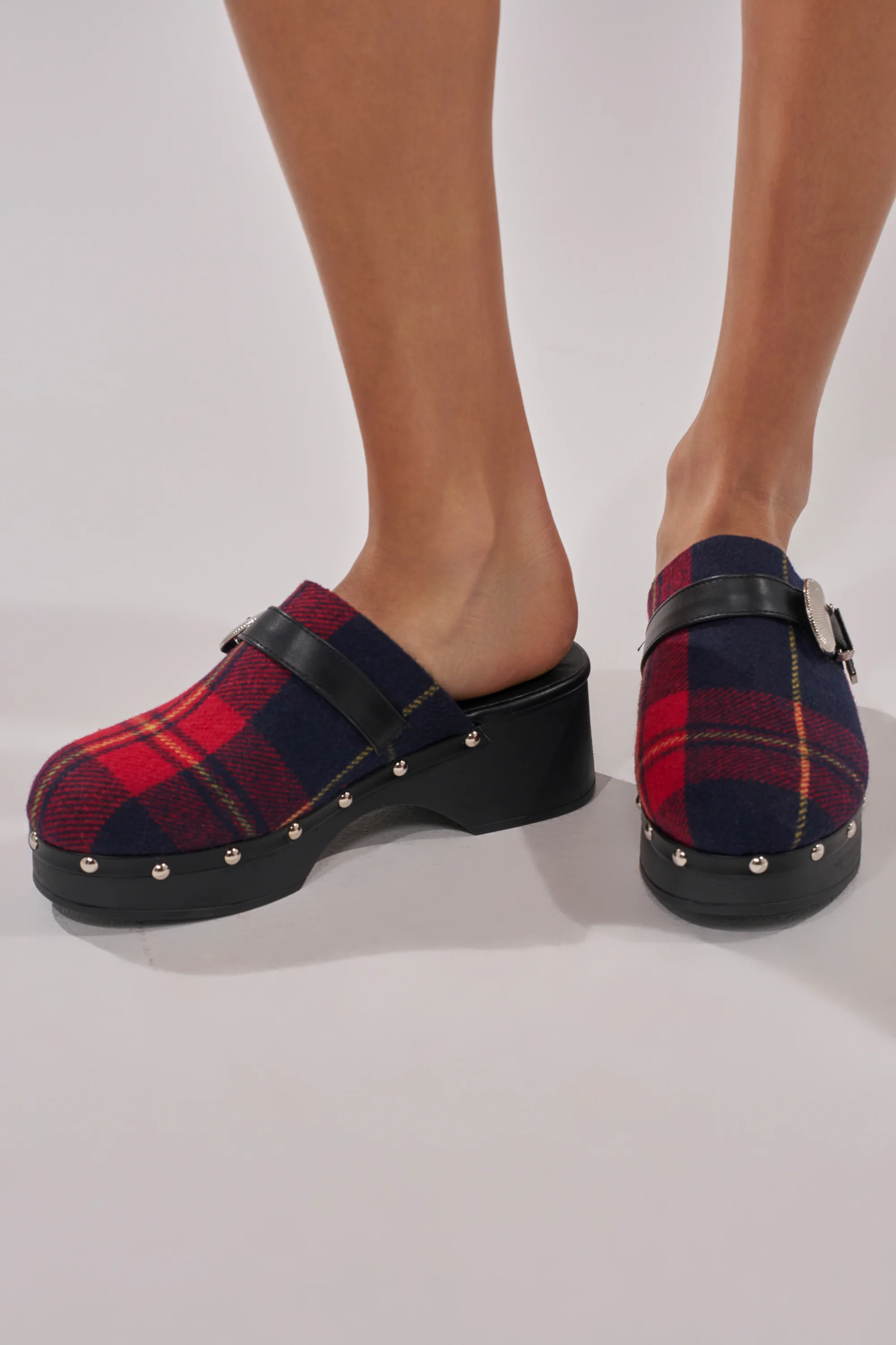 AZALEA WANG LATIFAH RED PLAID HARDWARE FLAT MULE - Image 2